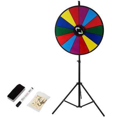 China 18 Inch 14 Slot Dry Erase Color Prize Table Wheel With Tripod Floor Stand Victory Fortune Stand Folding Spinning Game DDP for sale