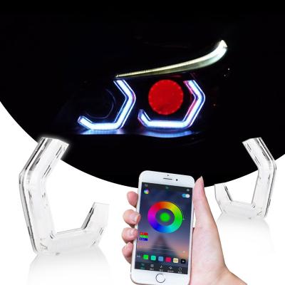 China App Control of RGB LED Angel Eyes Halo Rings Set with Driving DRL Angel Eyes Headlight Angle Eyes Crystal Acrylic Cover Colorful Led for sale