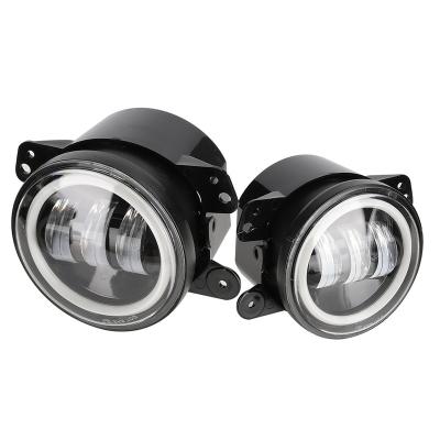 China 4 Inch LED Fog Lights 30W PC Die-cast Aluminum Housing + Lens With DRL Halo Ring Angle Eyes Amber Turn Signal 12V 6000K DRL Driving Fog Lamp For Off Road Wrangler for sale