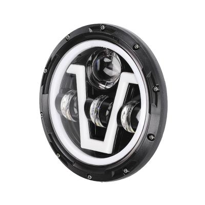 China Die Cast Aluminum Beam Hi/Low Housing 7 Inch Led Headlight With DRL Halo Rings Amber Turn Signal Round Led Headlamp For Jeep Wrangler Motorcycle Off Road for sale