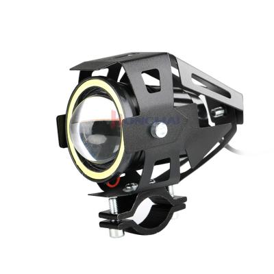 China U7 Led Motorcycle Aluminum Headlight With Corner Eyes 125W Spotlights Auxiliary Fog Lights Universal Motorcycle LED Driving Lamp for sale