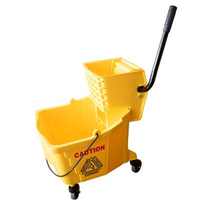 China Sustainable 32L Volume Mop Bucket With Side Press Wringer , Squeezing Bucket Floor Cleaning System With No Slip Wheels for sale