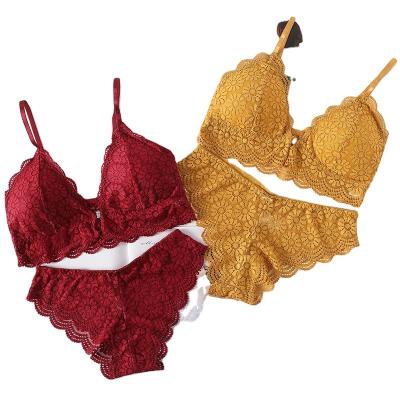 China 2022 New Women's Seamless Lace Triangle Bra Set Classic Bra Gathering Seamless Underwear Embroidery Underwear Set for sale