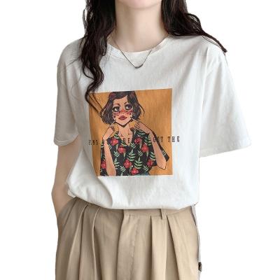 China 2022 Summer Women's Breathable T-shirt New Short White Round Neck Sleeve Pullover Urban Cartoon Graphics Breathable T-shirt for sale