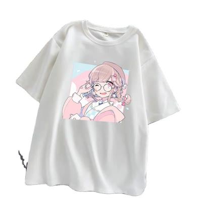 China Beautiful 2022 Summer Women's Breathable Printing Loose Round Neck Cartoon Graphic T-shirt for sale