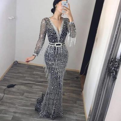 China Anti-wrinkle 2022 women's European and American fashion new long sleeve party dress golden tassel dress girls' dresses for sale