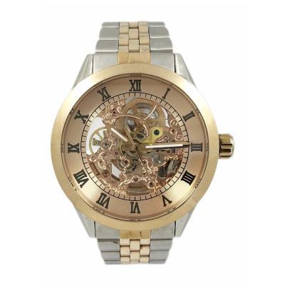 China New Two Tone Color Automatic Date 316L Stainless Steel Skeleton Automatic Mechanical Watches for sale