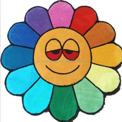 China Custom Branded Area Logo Sunflower Face Flower Blanket Non-slip Die Cut Smiling Carpet Brand Blankets Manufacturers for sale