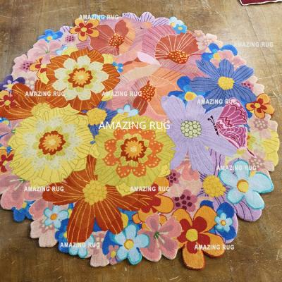 China Custom Made Custom Handmade Brand Design Flower Pattern Blankets Carpets Mat Live Room Decoration Carpet Design for sale