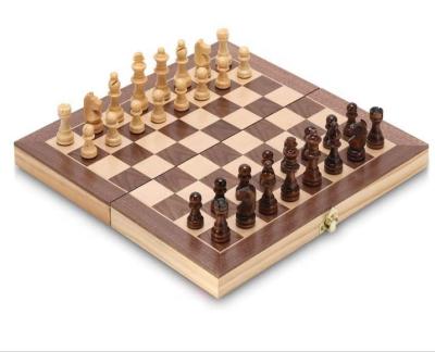 China Educational Toys Staunton Wooden Chess Set with Chessboard Chess Pieces Storage Slot and Foldable Boxes Checkers for sale