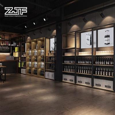 China Eco - Friendly Supermarket Wine Bottle Shelves Floor Standing Display Liquor Store Interior Design for sale