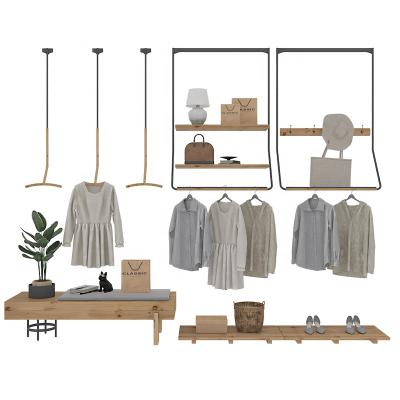 China Eco-Friendly Clothes Store Solid Wood Lady Clothing Display Stand Wall Mounted Women Clothes Display Rack for sale