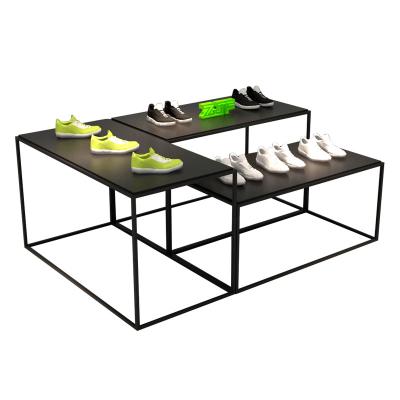 China Shoe Shop Eco-friendly Black Fittings DIY Metal Shoes Display Table Iron Stand Unit for sale