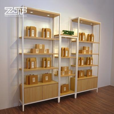 China Eco-friendly Retail Merchandise Grocery Storage Wooden Coffee Tea Beverage Display Rack for sale