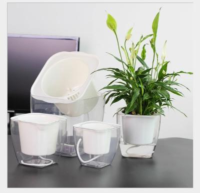 China Separate White Indoor Decorative Lazy Plastic Planter Style Self Watering Plant Indoor Flower Pots for sale