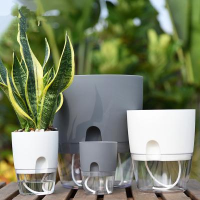 China White And Gray Decor White And Gray Indoor Lazy Flower Pot Planter Home Self Watering Pot Separate for sale