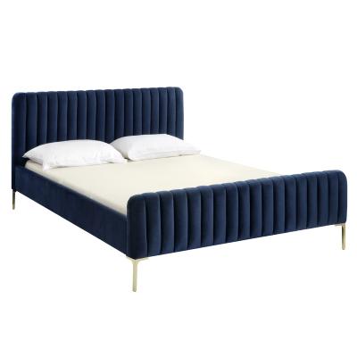 China Soft Storage Navy Velvet Foam Upholstery Elegant Platform Beds With Enclosed Metal Legs Slats Queen Plywood Frames For Adults for sale