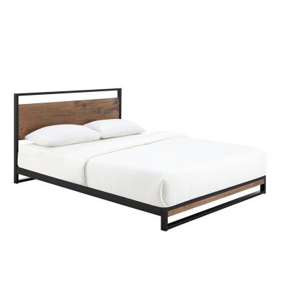 China Popular Storage Design Walnut MDF Headboard Metal Bed Frame For Wholesale In Queen King Size Bed Sets for sale