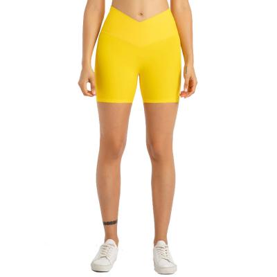 China Antibacterial No Yoga Pants Female Double T Line Sided Bare Feel Cross Running Tight Shorts for sale