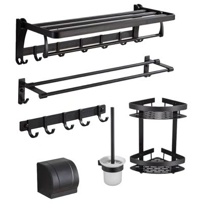 China Factory Wholesale Suit 6pcs Black Aluminum Wall Mounted Stocked Bathroom Accessory Set for sale