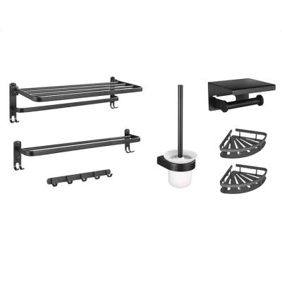 China Wholesale Custom Black Aluminum Towel Rack Stocked Bathroom Accessories Set Wall Mount Towel Shelf Holder Paper for sale