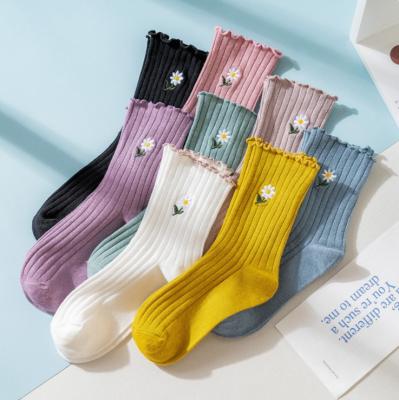 China New QUICK DRY Flower Socks Simple Solid Color Kawaii Happy Funny Socks Girl's Socks for sale