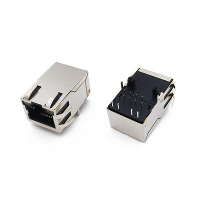 China Tag UP Single Left Magnetic RJ45 Jack Female 8P8C With LED Length 25.27mm With Shield Tags 100M Right Angle RJ45 Connector 100M for sale