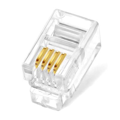 China MODULAR JACK Plug Male RJ9 RJ22 4P4C Modular Transparent Connector w=7.62mm for sale