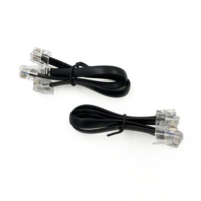 China Electrical Household Appliances UL20251 28AWG 6 Conductor Flat Telephone Cable PVC Black With Left 6P6C L=1M Modular Plugs for sale