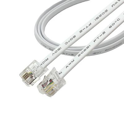 China UL20251 Telephone Flat Cable 4 Core Final Product With 4P4C Modular Plugs , RJ9 To RJ9 Line Finished RJ9 White L=1m for sale