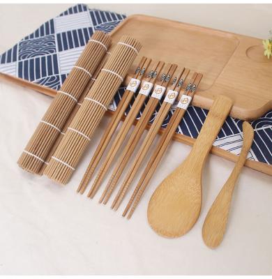 China Stocked Bamboo Sushi Making DIY Tool Kit Sushi Tools Include Rice Roll Dish Spatula Chopsticks and Cloth for sale