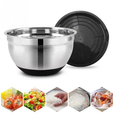 China Modern Mixing Bowls with Bottom Lids Stainless Steel Airtight Colorful Silicone Non-Slip Interlocking Mixing Bowls Set for sale