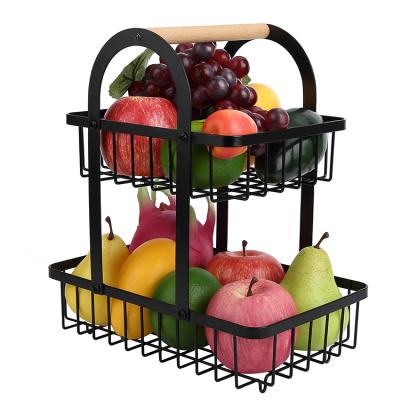 China Detachable 2-Tier Fruit Basket Stored For Countertop Fruit Bread Holder Storage Basket Vegetable Rack for sale