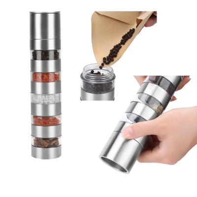 China Stored Multi-Layers Pepper Shaker Grinder Portable GRILLS Cook Tools Salt and Pepper Grinder Kitchen Spice Grinder for sale