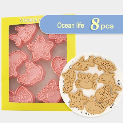 China Viable 8pcs Ocean Creature Cookie Cutters Set Plastic Dolphin Clownfish Seahorse Shark Turtle Crab Cookie Cutters Molds 8pcs for sale