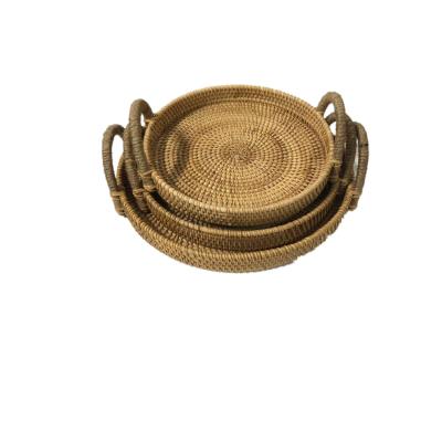 China Sustainable Round Rattan Baskets For Vegetable Bowl Food Storage Organizing Wicker Fruit Baskets for sale