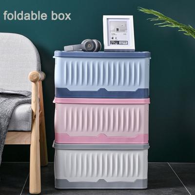 China Folding Collapsible Bins Storage Clothes Box With Cover Pink Gray Blue Folding Box Plastic for sale