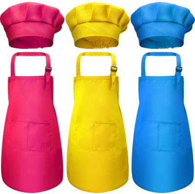 China Kids Chilling Apron and Chef Hat Set Boys Girls Cotton Child Aprons Adjustable Kitchen Cooking Cooking Painting Aprons for sale