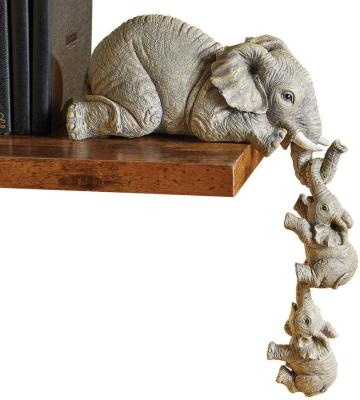 China Hand Painted Elephant Baby Sitter Figurines From Europe Set Of 3 Mothers And Two Babies Hanging Off The Edge Of A Shelf Or Table for sale