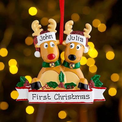 China Hot Christmas Elk Family Members Resin Christmas Tree Ornament Design Hanging Pendant DIY Tree Ornaments for sale