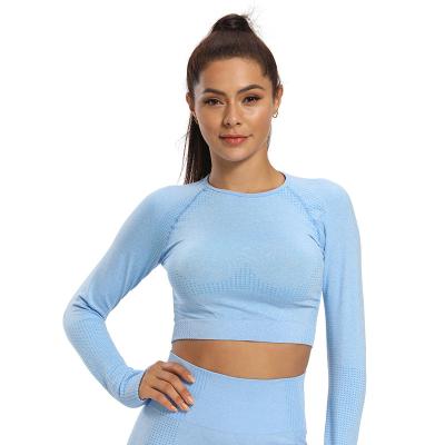 China Girls Long Sleeve Breathable Running Nylon Seamless Yoga Wear Casual Fitness Sports Gym Workout Tops for sale