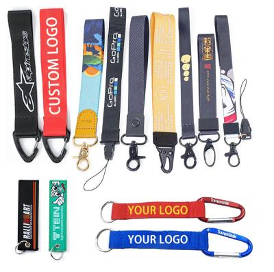 China Custom Made Main Chained Shorts Lanyard With Printing Logo Lanyards Carabiner Logo Polyester Short Wrist Strap Promotional Gift for sale