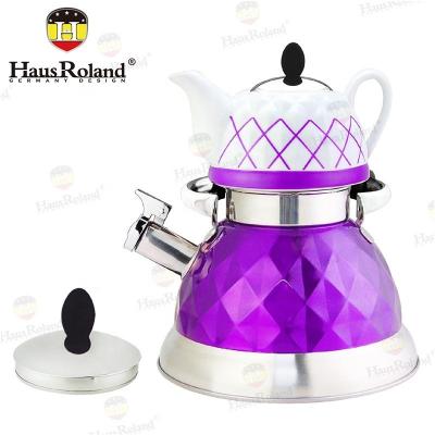 China HausRoland Double Stainless Steel Whistling Kettle Coffee Brewing Stocked Ceramic Teapot With Tea Leak for sale