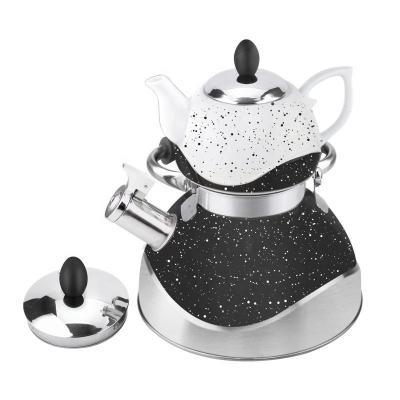 China HausRoland Stocked Stainless Steel Whistling Kettle And Ceramic Teapot Set With Tea Leak for sale