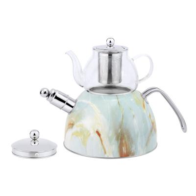 China HausRoalnd Stainless Steel Whistling Stocked Kettle With Glass Teapot Coffee Maker Multifunctional Tea Set for sale