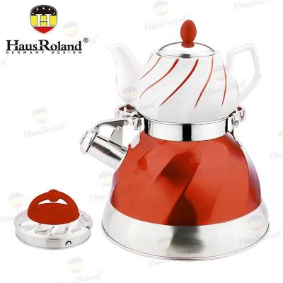 China HausRoland Stainless Steel Double-Layer Whistling Kettle Coffee Brewing Stocked Ceramic Teapot With Tea Leak for sale