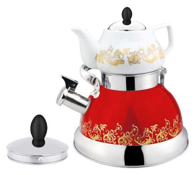 China HausRoland Brewing Stocked Ceramic Teapot with Tea Drain and Stainless Steel Whistling Kettle Tea Set for sale