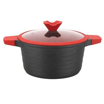 China Stored Maifan Stone Pressure Cast Aluminum Double Ear Handled Non-Stick Soup Pot Wok for sale