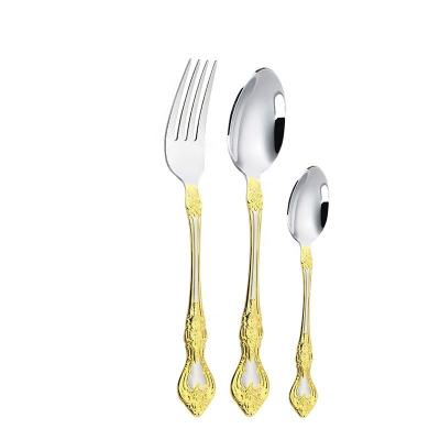 China Stocked Stainless Steel Gold Plated Hotel Food Fork Table Spoon High End Western Coffee Tea Spoon 36 Pieces Gift Box Packing for sale