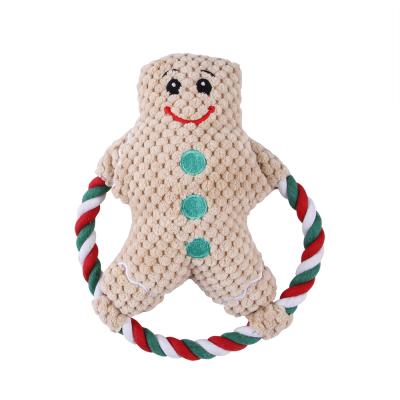 China Gingerbead Man Viable Christmas Gift for Dogs Interactive Teeth Cleaning Chewing Pet Tug Dog Toys Training Toy Ball Dog Rope Toy for sale